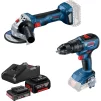 Набір із двох акумуляторних інструментів Bosch Professional 18В шліфмашина кутова GWS180-LI дриль-шурупокрут GSB 18V-50 зарядний пристрій акб 2х4А·год - 1