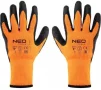 Рукавички робочі Neo Tools, латексне покриття, поліестер, р.9, помаранчево чорні - 7