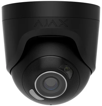 IP-Камера дротова Ajax TurretCam HL black, 8мп, 4мм, гібридне підсвічування IR 50м, білий Led 50м, Poe, True WDR, IP 65, ІЧ 50м, аудіо, 75° до 85°, купольна, чорна