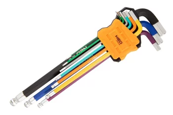 Ключі шестигранні Neo Tools, кулястий наконечник, кольорові, сталь S2, 1.5-10мм, набір 9шт