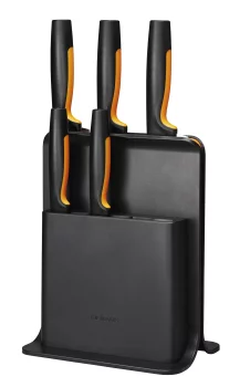 Набір ножів Fiskars Functional Form, пластикова підставка, 5шт, нержавіюча сталь, пластик, чорний