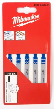 Полотна для лобзиків T118A MILWAUKEE, 55х1,2мм, (5шт), (універсальні)