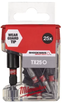 Насадка Milwaukee TX2 25мм (25 шт/упак) + магнитный держатель для бит (1 шт) (дисплей 5 ш