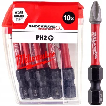 Біта SHOCKWAVE MILWAUKEE, PH2, 50мм, (10шт), пластикова коробка