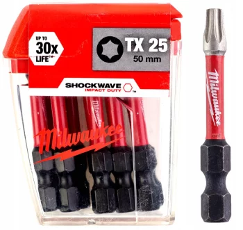 Біта SHOCKWAVE MILWAUKEE, TX25, 50мм, (10шт), пластикова коробка
