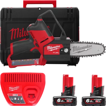 Пила ланцюгова акумуляторна шина 15 см MILWAUKEE M12 FUEL FHS-602X (+ заряд.пристрій, 2 акум., HD кейс)