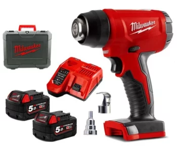 Термоповітродувка акумуляторна MILWAUKEE, M18 BHG-502C (+ заряд.пристрій, 2 акум.Х 5Аг, кейс)