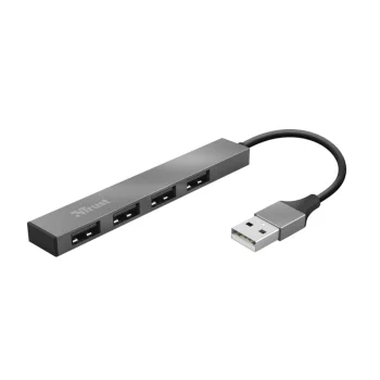 Хаб Trust Halyx USB-A > 4xUSB-А, Алюміній, 0.1м, Сірий