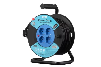 Подовжувач мережевий 2E 4хТип F, 3х1.5мм кв, 16A, на котушці, 20м, чорно-синій