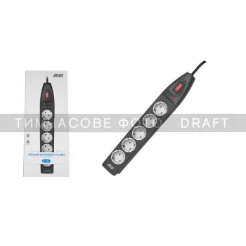 Подовжувач-фільтр мережевий 2E 5xТип F, 3x1.5мм кв, 16A, з захистом від перенапруги, 10м, чорний