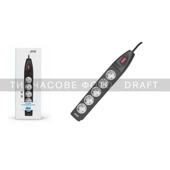 Подовжувач-фільтр мережевий 2E 5xТип F, 3x1.5мм кв, 16A, з захистом від перенапруги, 5м, чорний