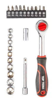 Набір торцевих головок та біт Top Tools, 1/4", з тріскачкою, 23шт