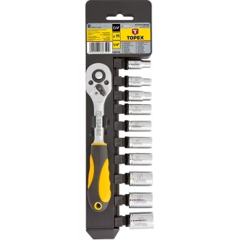 Набір торцевих головок TOPEX, 1/4", з тріскачкою, CrV, 11шт