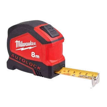 Рулетка Milwaukee Tape Measure Autolock, 8мх25мм, з фіксатором змотування, АБС-пластик