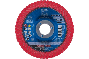 Круг пелюстковий тарілчастий 125*22 CO60 (нерж/метал) вигнутий профіль для важкодоступних місць POLIFAN