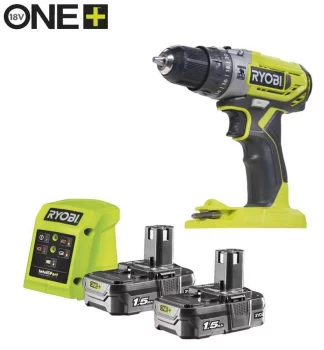 Шурупокрут-дриль ударний акумуляторний Ryobi ONE+ R18PD2-215G 18В 2х1.5А·год ЗП 40Нм 400·1350об/хв 1кг