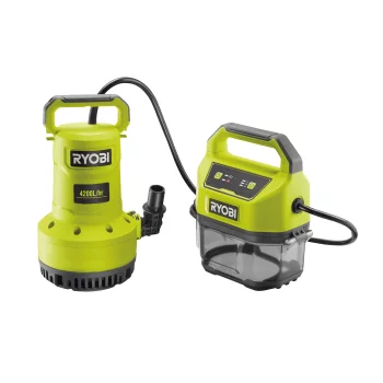 Насос для брудної та чистої води акумуляторний Ryobi ONE+ RY18SPA-0 18В 4200л/год висота перекачування 8м занурення 5м штуцер 1" таймер відключення захист сухого ходу 4кг без АКБ та ЗП