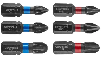 Біти GRAPHITE 1/4", ударні, PH,PZ, 25мм, сталь S2, набір 6шт