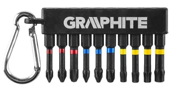 Біти GRAPHITE 1/4", ударні, PH,PZ,TX, 50мм, сталь S2, карабін набір 10шт
