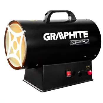 Теплова гармата газова GRAPHITE, акумуляторна 18В, 15кВт, 120м2, 320м3/год, IP24, чорний, 5кг
