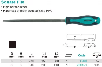 Напилок квадратний 200мм з ручкою