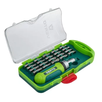 Біти Verto, 1/4", бітотримач реверсний, SL,PH,PZ,H,T,TX, 25мм, кейс, набір 21шт