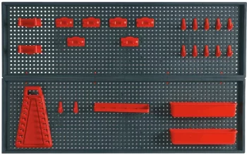 Панель для інструменту TOPEX перфорована, 2шт 25x80см, 2 контейнера, 10 затискачів, 8 захватів