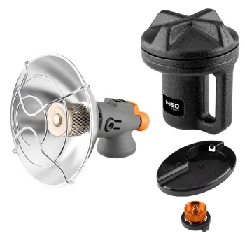 Обігрівач газовий туристичний Neo Tools, 92г/год, картриджний, регулятор, п'єзопідпал, чорний