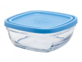 Контейнер для зберігання Duralex Carre, квадратний, 20см, 2000мл, скло, пластик, прозорий, синій