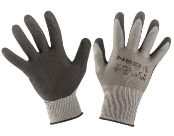 Рукавички робочі Neo Tools, латексне покриття, поліестер, р.9, сірий