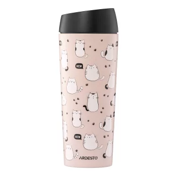 Термокухоль Ardesto Coffee Time Cats 450мл, нержавіюча сталь, коричневий