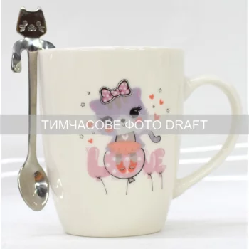 Чашка з ложкою Ardesto Love, 320мл, порцеляна, нержавіюча сталь, білий