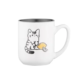 Чашка Ardesto Cat, 380мл, кераміка, біло-сірий
