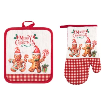 Набір прихваток для кухні Ardesto Christmas Gingerbread 18х20см, 18х30см, 100% поліестер (верх), 100% бавовна (низ), червоний