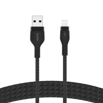 Кабель USB-A > Lightning заряджання/синхронізації Belkin 1м, плетений, силіконовий, з ремінцем на магніті, чорний