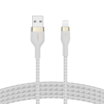 Кабель USB-A > Lightning заряджання/синхронізації Belkin 1м, плетений, силіконовий, з ремінцем на магніті, білий