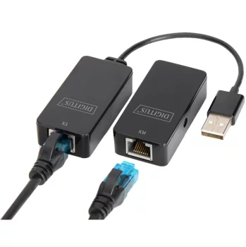 Подовжувач DIGITUS USB, USB 2.0, для використання з кабелем Cat5/5e/6 UTP, STP або SFT, до 50 м, чорний