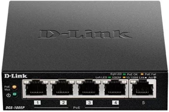 Комутатор D-Link DGS-1005P 5xGE (4xPoE, 1xUplink), 60W