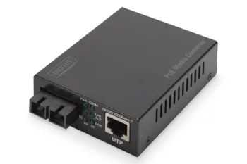 Медіаконвертер DIGITUS PoE, SM 10/100/1000Base-T to 1000Base-LX, Incl. PSU 30W, SC, Up to 20км