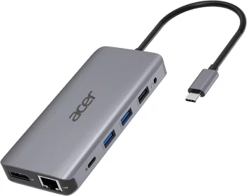 Хаб Acer USB-С > 2xUSB-A3.2/2xUSB-A2.0/SD/TF/2xHDMI/1xDP/1xRJ45/mini-jack, 0.15м, сірий