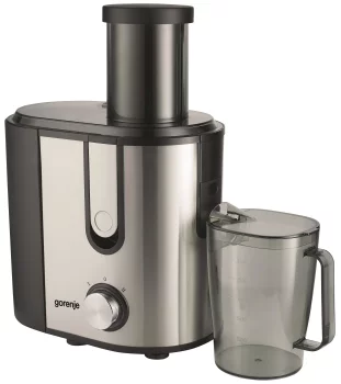 Соковитискач Gorenje відцентрований 900Вт, чаша-1.1л, жмих-1.5л, жолоб на ціле яблуко, пластик/метал, чорний