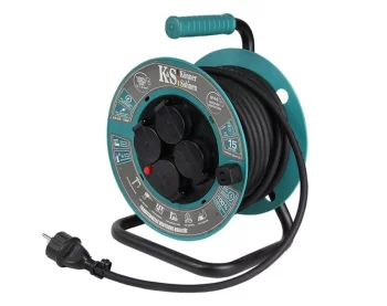 Подовжувач мережевий Konner&Sohnen KS CR-15M, 3000Вт, 4х16А/230В, 3х1.5мм, IP44, 3.2кг, на котушці, 15м, чорний
