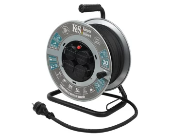 Подовжувач мережевий Konner&Sohnen KS CRM-30M, 3600Вт, 4х16А/230В, 3х2.5мм, IP44, 7.8 кг, на котушці, 30м, чорний