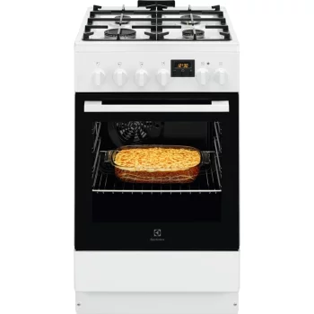 Плита Electrolux комбінована, 57л, 50x60см, дисплей, конвекція, чавун, білий