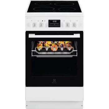 Плита Electrolux електрична склокерамічна, 57л, 50x60см, дисплей, конвекція, мангальна підставка, білий