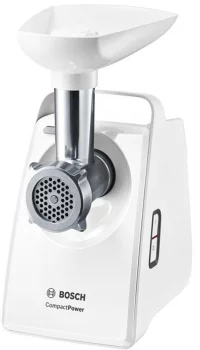 М'ясорубка Bosch, 1500Вт, 1.8кг/хв, 2 решітки, насадка для ковбас, кеббе, пластик, білий
