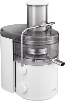 Соковитискач Panasonic відцентрований 1000Вт, чаша-1.5л, жмих-2л, жолоб на ціле яблуко, пластик/метал, білий