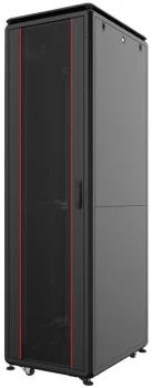 Шафа MIRSAN 19", 32U, GTV, скляні двері, 600x600 мм, максимально 2000 кг, чорна