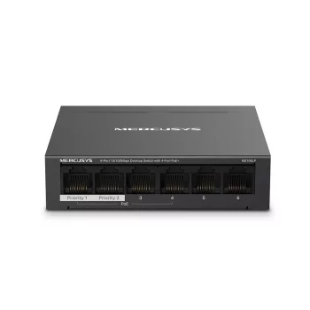 Комутатор MERCUSYS MS106LP 6xFE (4xPoE), 40Вт, Некерований