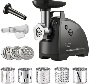 М'ясорубка Tefal HVB Plus, 2000Вт, 2.6кг/хв, 3 решітки, насадка для ковбас, кеббе, томатів, 5 терок, пластик/метал, чорний